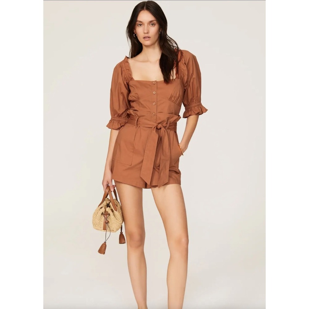 Marissa Webb Collective Paper Bag Puff Sleeve Button Front Romper Size 0